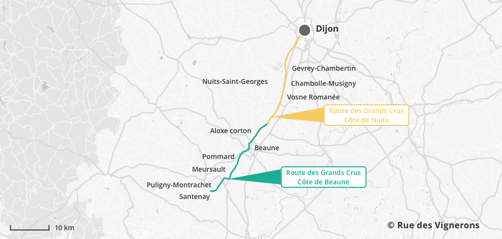 carte route des grands cru bourgogne