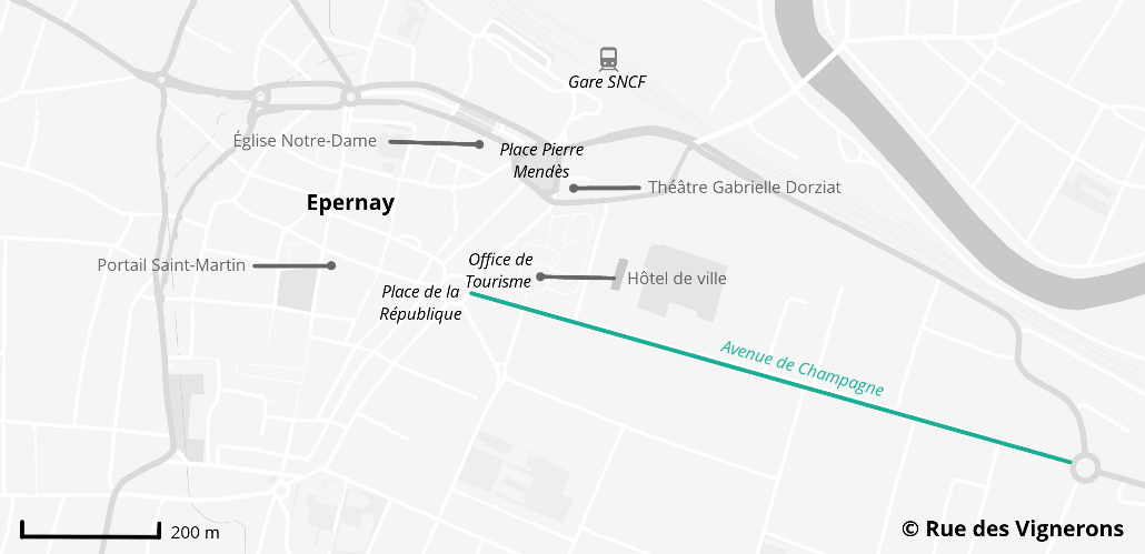 Carte des lieux à visiter dans la ville d'Epernay