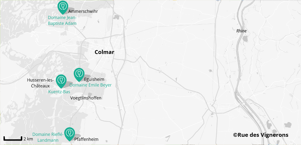 Alsace wineries near Colmar, map