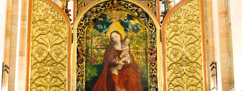 Dominican church Colmar, Madonna in rose garden
