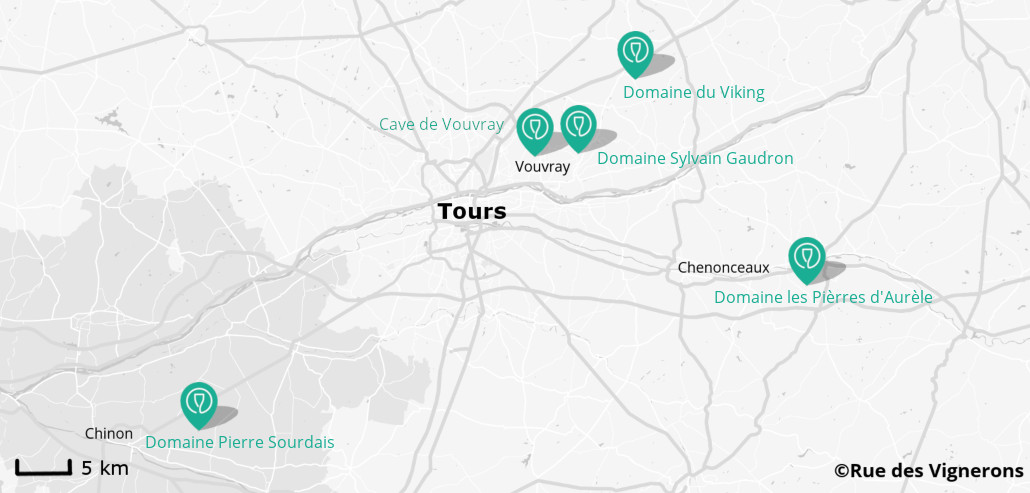 Carte vignoble proche de Tours, carte domaines pres de Tours
