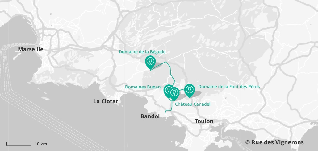 Carte de la route des vins de Bandol