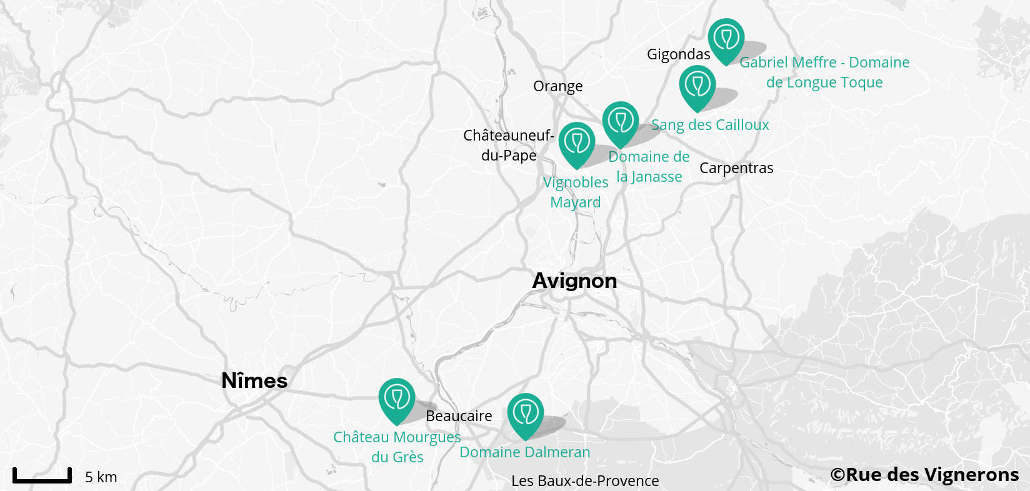 Avignon vineyard map, wineries near Avignon