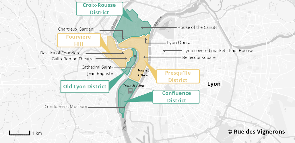Map of Lyon city, lyon map, lyon city map, lyon tourist map, lyon districts, lyon districts map