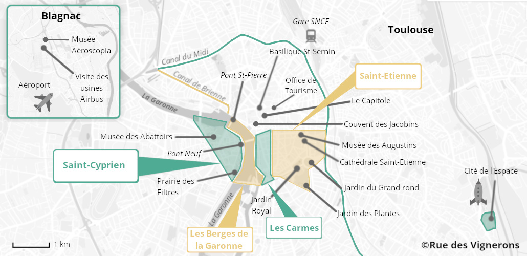 Carte de la ville de Toulouse, toulouse carte touristique, toulouse carte de la ville, toulouse que visiter, les quartiers de toulouse, visiter toulouse, que faire à toulouse, itinéraire toulouse