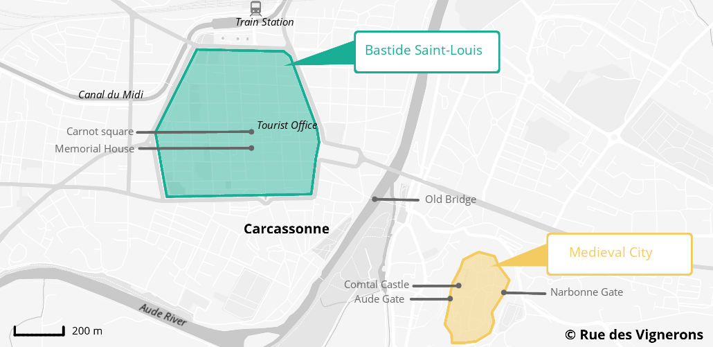 Carcassonne city map, Carcassonne tourist map, carcassonne plan, carcassonne district