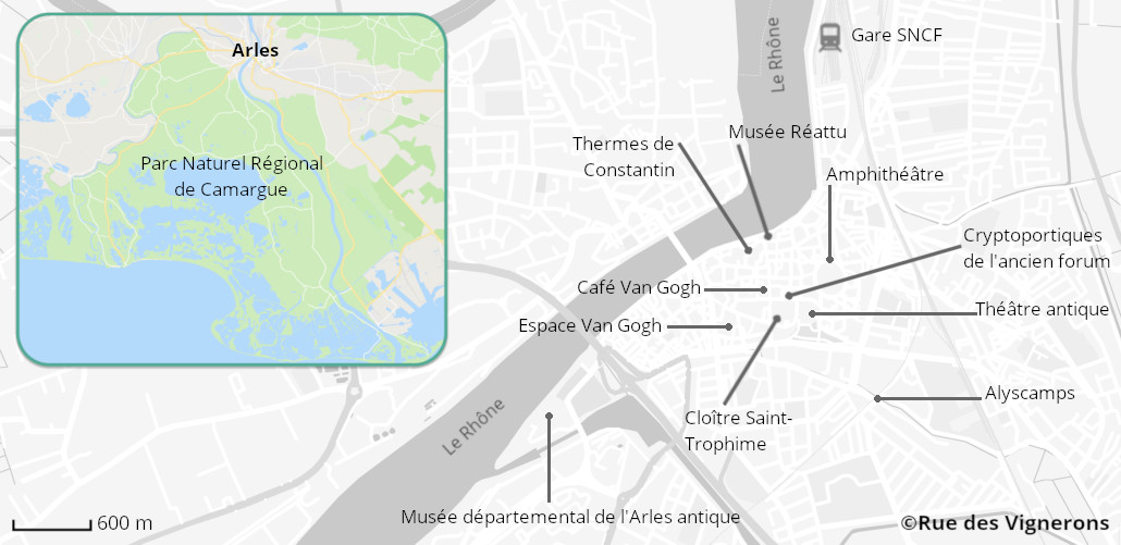 Carte de la ville d'Arles, arles carte, arles carte touristique, carte centre ville arles
