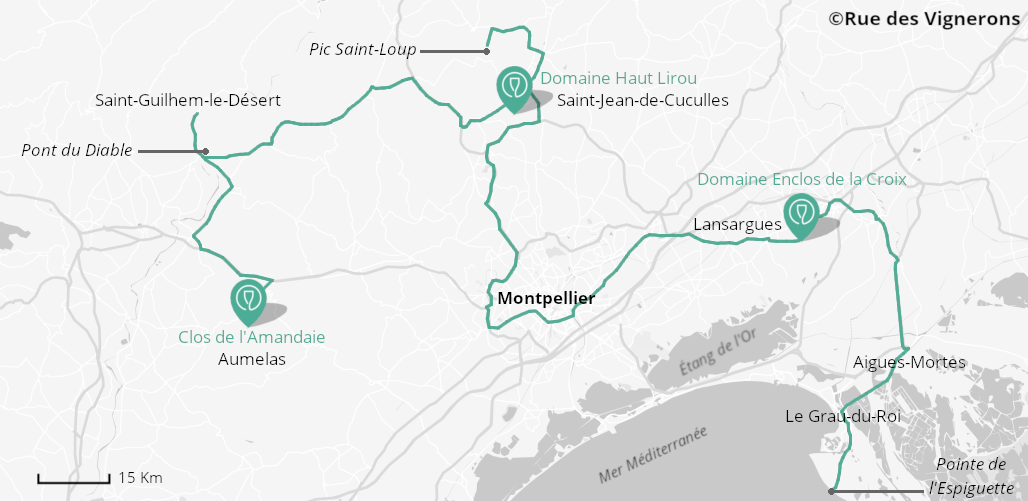 Carte de la route des vins du Languedoc, route des vins languedoc carte, route des vins montpellier carte, carte vignobles languedoc, carte vignobles vers montpellier