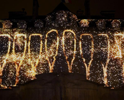 Facade of Epernay City Hall illuminated during the Habits de Lumière festival, Habits de Lumière festival epernay, Habits de Lumière festival 2019