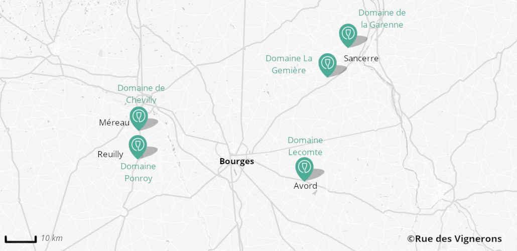 Domaines viticoles proches de Bourges, carte domaines loire, carte domaines vers bourges, carte domaines sancerre, visite vignoble sancerre, visite vignoble bourges, dégustation sancerre, dégustation bourges
