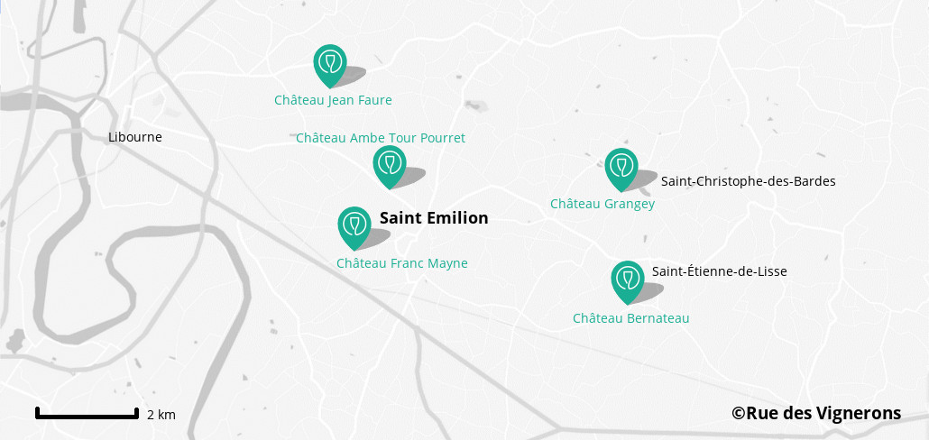 Carte 20 ans du Classement de Saint-Emilion à l'UNESCO, domaines ouverts 20 ans classement st emilion