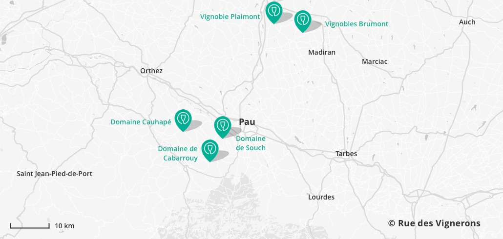 carte vignoble proche Pau, domaines près de pau