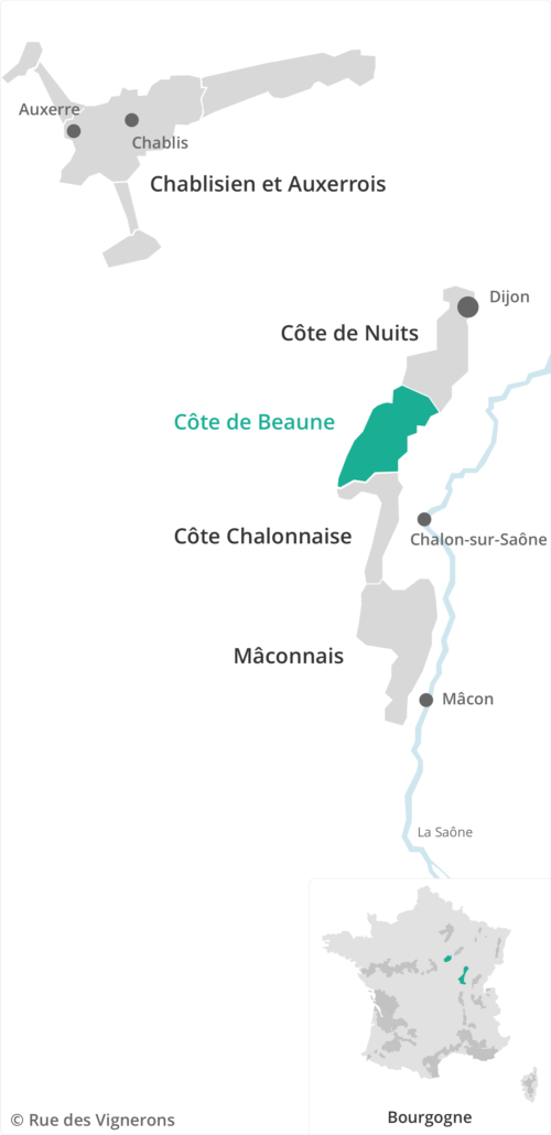 Carte vignoble Cote de Beaune, Bourgogne, guide des vins Cote de Beaune