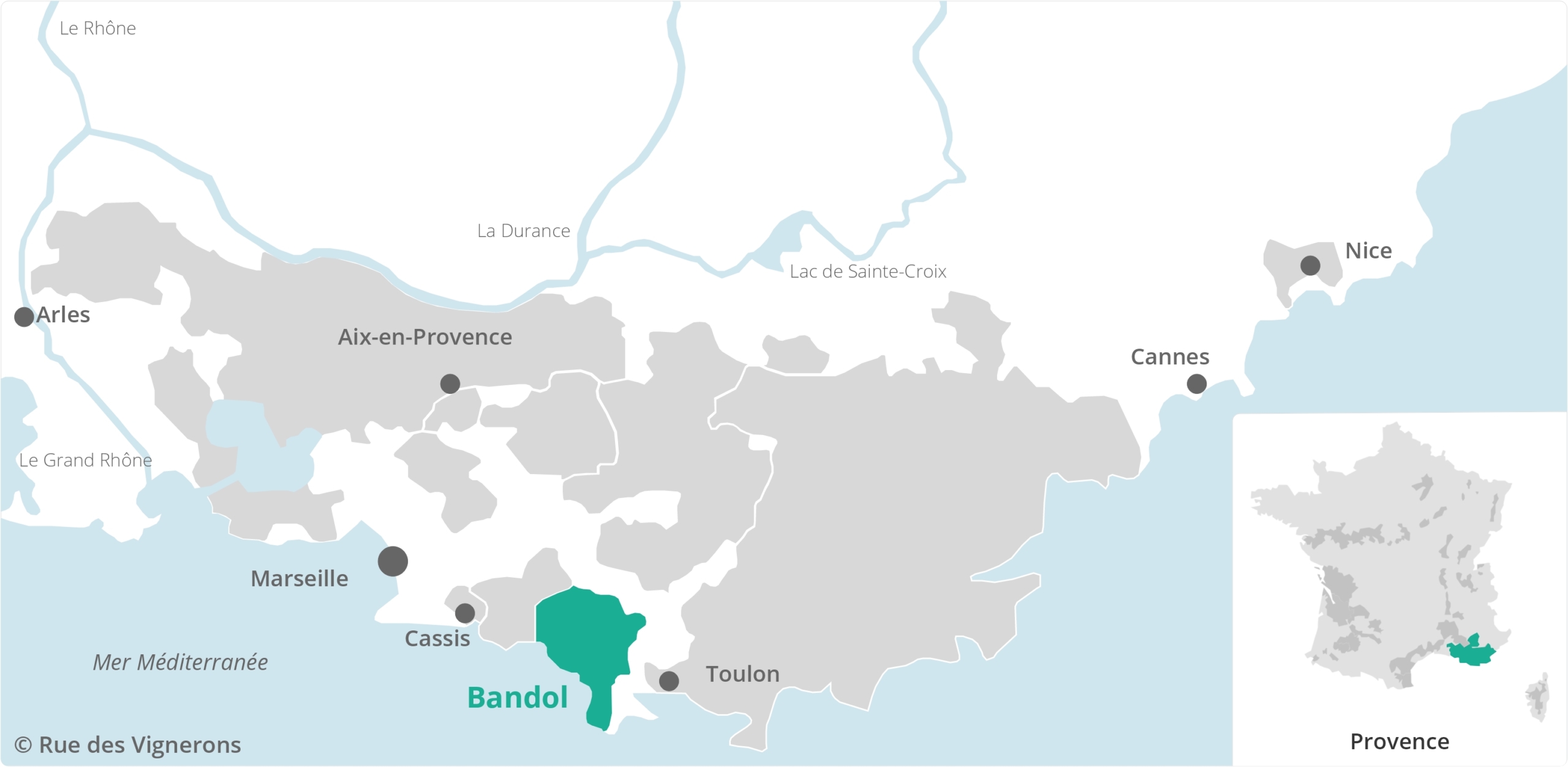 Carte du vignoble de l'appellation Bandol