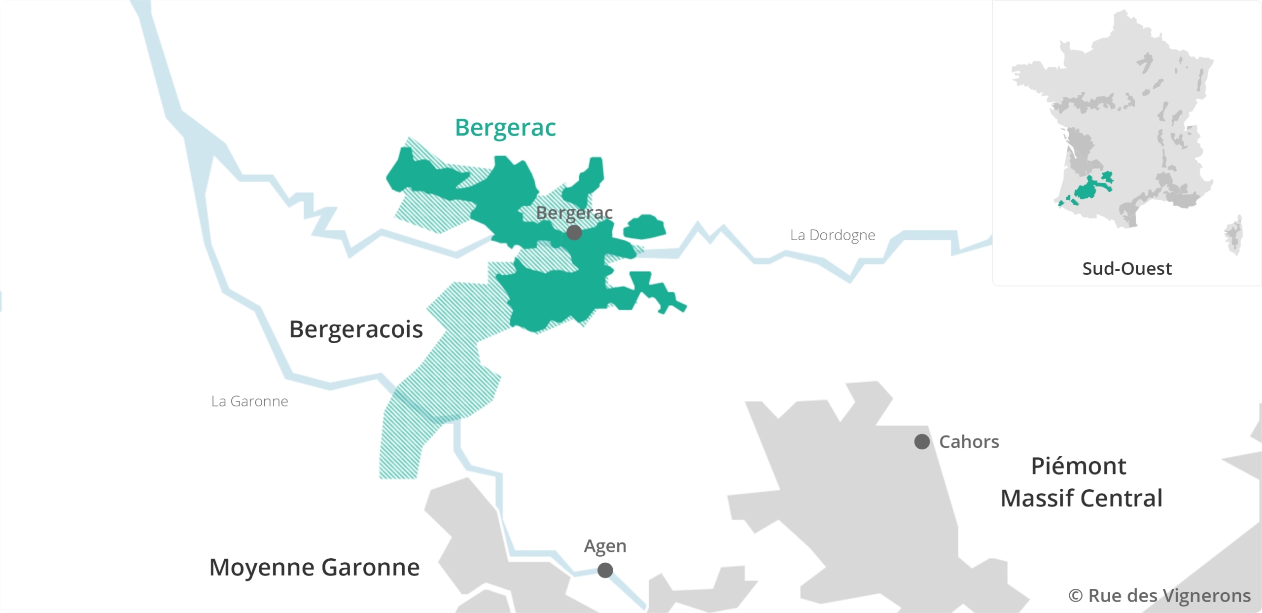 Carte du vignoble de l'appellation Bergerac