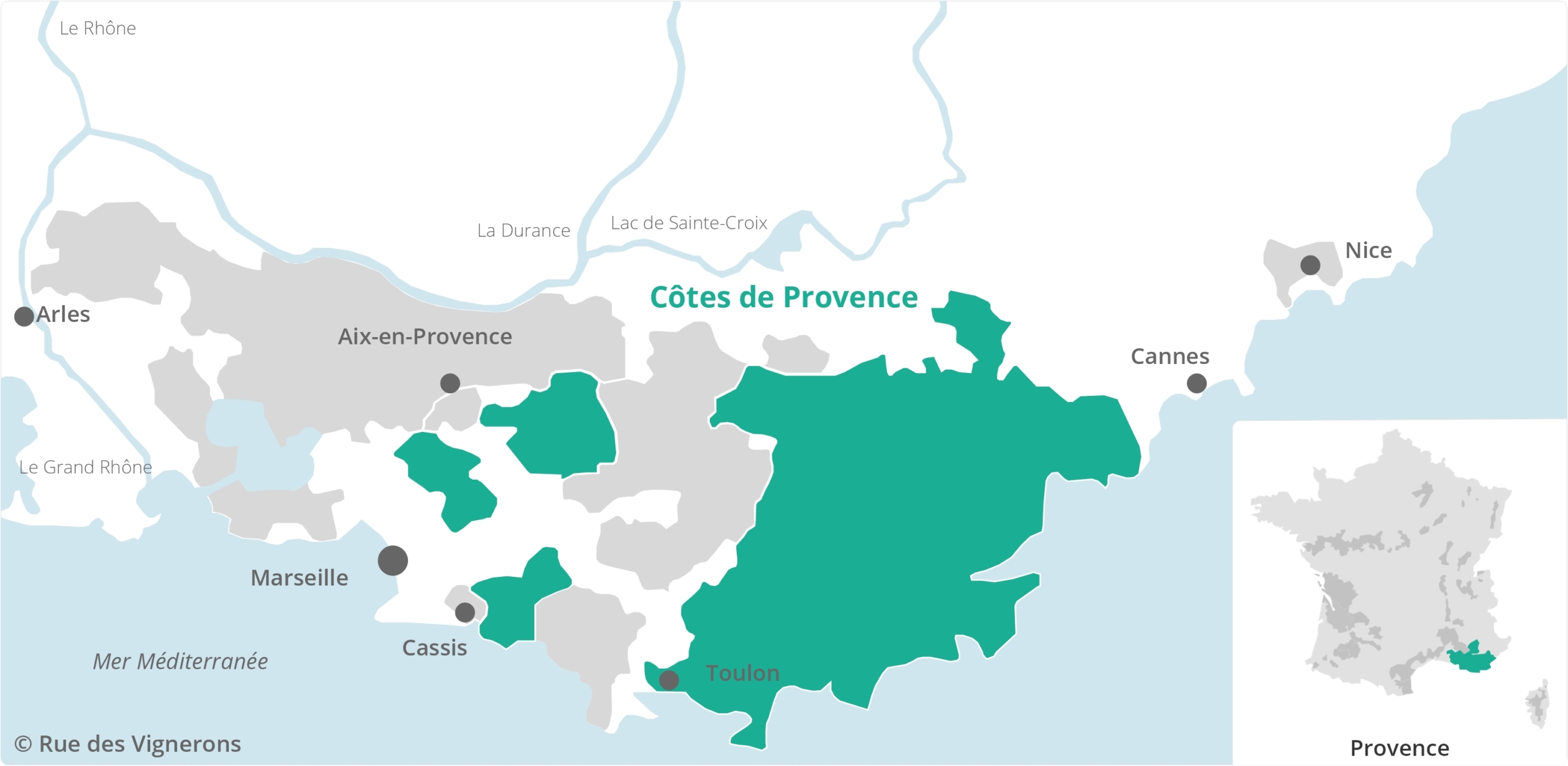 Carte du vignoble de l'appellation Côtes de Provence