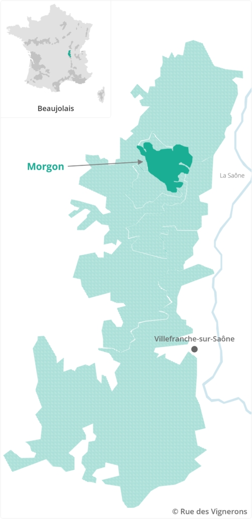 Carte du vignoble de l'appellation Morgon, dans le vignoble du Beaujolais