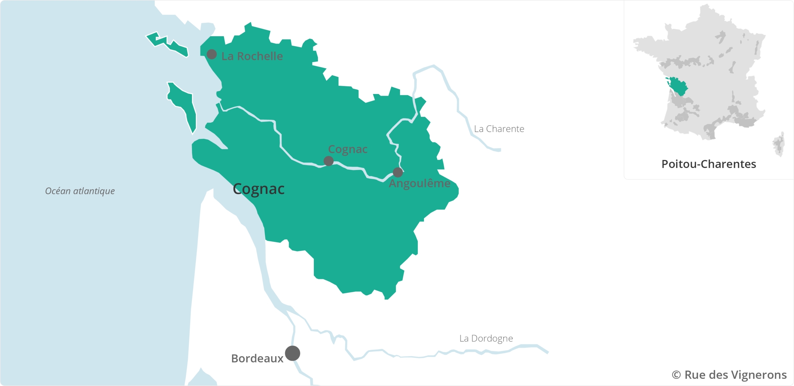Carte du vignoble de l'appellation Pineau des Charentes