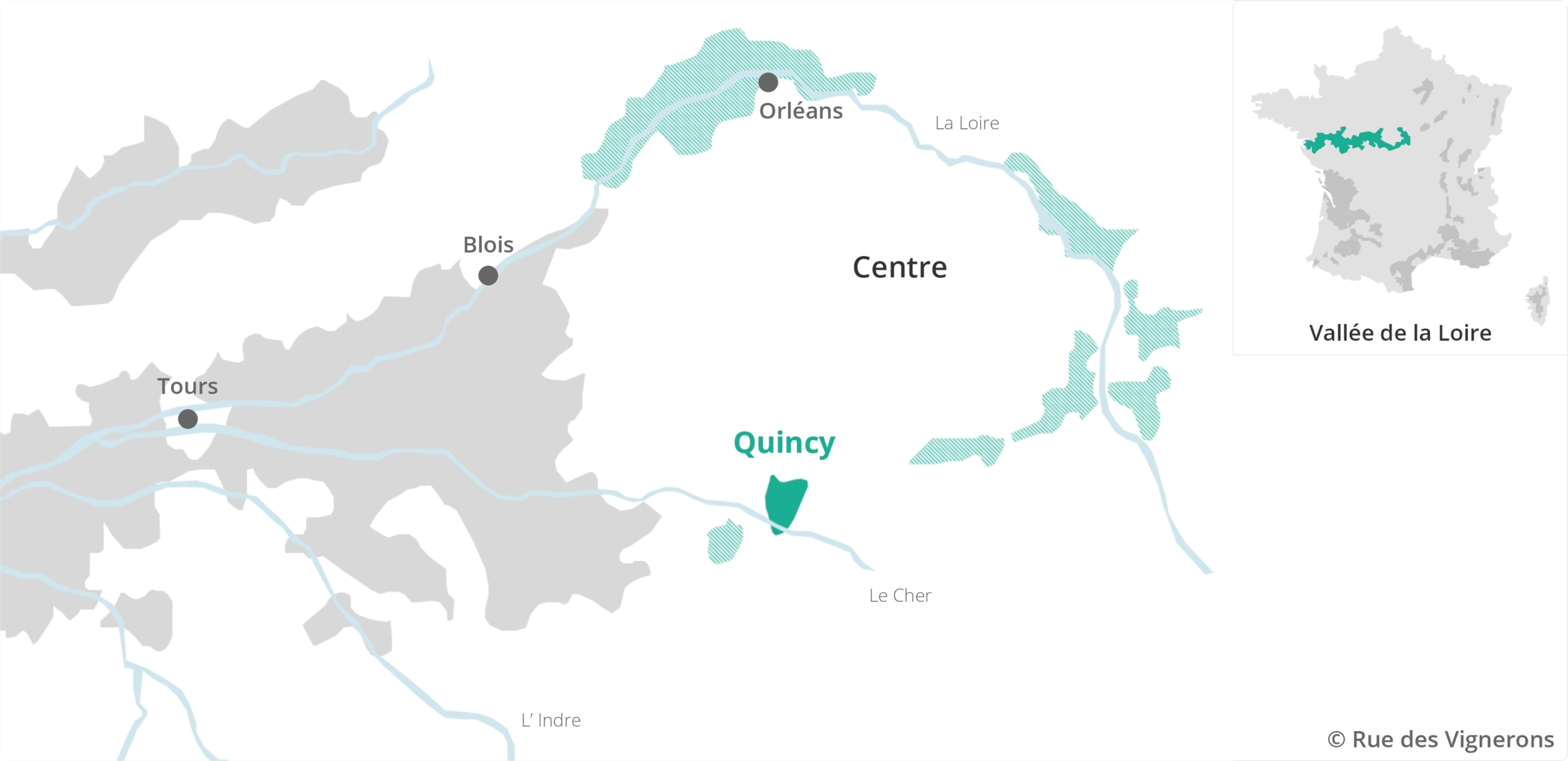 carte du vignoble de l'appellation Quincy, vignoble de la vallée de la Loire