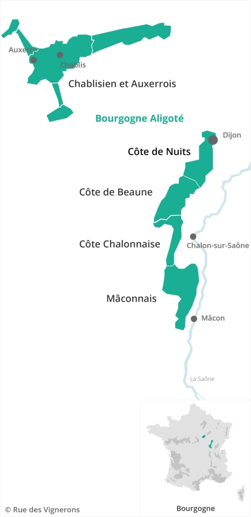 carte du vignoble de l'appellation Bourgogne Aligoté
