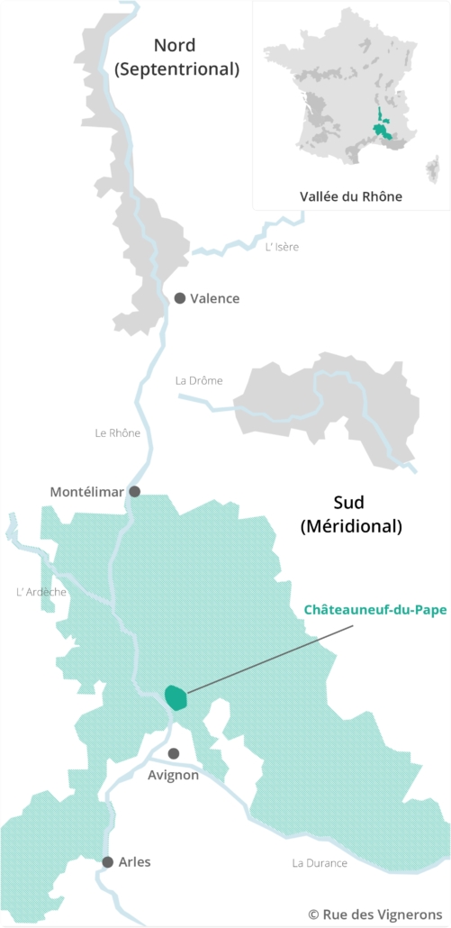 Vignoble de l'AOC Châteauneuf du Pape, appellation du vignoble de la vallée du Rhône méridional