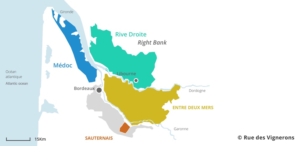 Carte des régions du Bordelais, vignoble de Bordeaux
